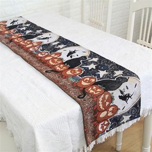 33x180cm Table Flag Halloween Pumpkin Tablecloth Delicate Table Cover Decorative Table Runner for Home Party Kitchen Bar Y201006