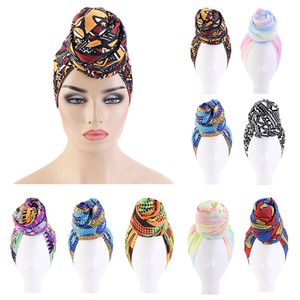 Женщины африканский головной головки тюрбан хлопчатобумажный хлопок Hijab Bandana Cap Boho Print Beanie шляпа шапка голова мусульманский исламский узел поворот хвост хемофонные шапки