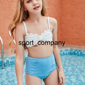 Cintura alta 4-14 anos Crianças Swimwear para Meninas Swimsuit Kids Beach Wear Bathing Terno Branco Biquini Set Biquini Infantil