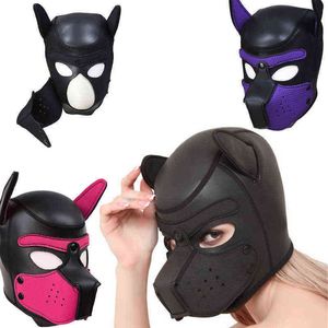 Nxy vuxen sm toys gummi sm läder vadderad huva blindfold, huvud sele mask gag, bdsm bondage, sex för par tillbehör roll spela hund mask0108