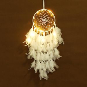 Dekorativa Objekt Figuriner Handgjorda Dream Catcher med 2m Fairy Lights Feathers Lace Pärlor Portable Night Light Wall Hängande dekoration