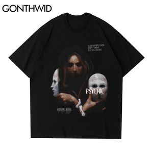 Koszulki Hip Hop Maski psychiczne Oversized Tees Streetwear Punk Rock Gothic Krótki Rękaw Tshirts Mężczyźni Harajuku Casual Topy 210602