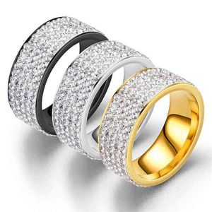 Luksusowy Wiertło panny młodej ze stali nierdzewnej małżeństwo akcesoria Moda pięć rzędów pełny sześcienny cyrkonia pierścień palec kobiety biżuteria G1125