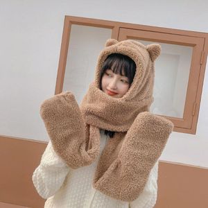 Jennie's Same Bear Hat And Scarf Women's Plush Warm Ear Protection Cute Collar Suit 211207