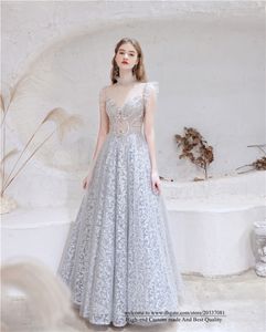 Ny sexig prinsessa High Neck Crystal Lace A-Line Formal Aftonklänningar 2021 Beading Ruffles Golvlängd Cocktail Prom Party Gowns 11