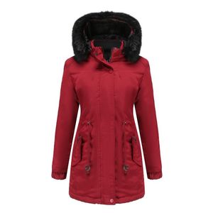 女性のジャケット冬のオーバーコートフード付き並んだジャケットの厚いトレンチ2つの暖かい毛皮のコートの外出