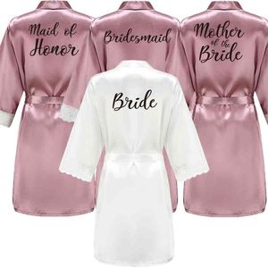 Kvinnor Satin Lace Robe Bride Robe Bridesmaid Robes Brud Bröllop Robe Sleepwear Bathrobe Dressing Gown White Robes
