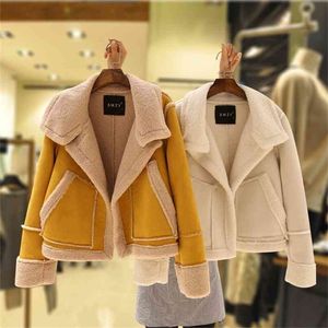 Women Short Deerskin Wool Lamb Coat Jacket Autumn Winter Korean Fashion Thick Warmth Women's Clothing Trend 210922