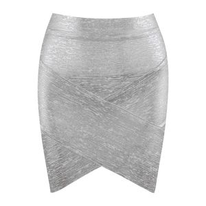 Women Summer Skirt Sexy Silver Gold Bandage High Street Trendy Skinny Club Party Mini Pencil s 210527