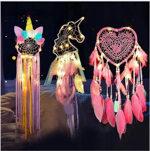 Dreamcatcher Dream Led Light Girlish Heart Fashion Feather Dream Catcher Pendant Wall Hanging Room Decoration Woven Lace WMQ103