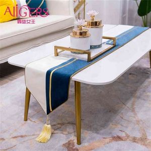 Avigentes de luxo moderno patchwork mesa corredores com borlas casa decorativa para festa de casamento El marinha azul cinza rosa 210709