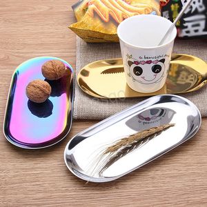 Vassoio di frutta in acciaio inossidabile Piatto Frutta secca Noci Snack Piatti di stoccaggio Piatto tazza di caffè Decorazione del desktop per la casa Ornamenti Vassoi BH5477 WLY