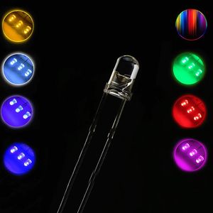 Lichtperlen, 10 Stück, 3 mm/3F, rund, ultrahell, LED-Emissionsdiode, wasserklar, Lampe, 9 Farben, RGB, Gelb, Blau, Rot, Weiß, Glühbirne für DIY-Lichter