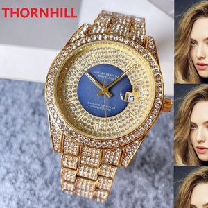 Ünlü klasik tasarımcı kol saati 40mm Lüks Moda Kristal Elmas Yüzük Dial Saatler Kadın Erkek elmas taklidi çelik kayış Kuvars Bayanlar toptan izle