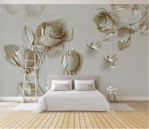 Papel de parede personalizado 3d moderno papel simples de parecer alívio de girassol flor de ferro fundo jóias papel parede 3d mural