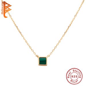 BELAWANG 100% 925 Sterling Silver Square Green Malachite Pendant Necklace Elegant Necklace For Women Lover Jewelry Q0531