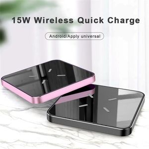 Wireless Charger for iPhone Samsung Galaxy 15W fast Quick Charging Metal Mirror Qi Charge Pad