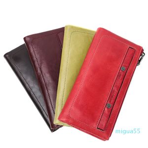 Ladies Wallet Anti-stöldborsthuvudskikt Cowhide Long Double Zipper Clutch