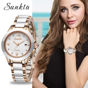 Sunkta Nowa Róża Złoty Zegarek Kobiety Zegarki Kwarcowe Ladies Top Marka Luksusowy Kobiet Wrist Watch Dziewczyna Zegar Żona Prezent Zegerek Damski 210310