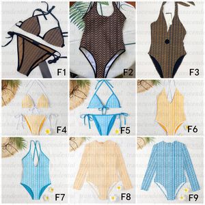 Costumi da bagno a lettera intera giallo blu Costumi da bagno imbottiti Push Up Costumi da bagno da donna Bikini da spiaggia Fasciatura da nuoto all'aperto Costume da bagno intero