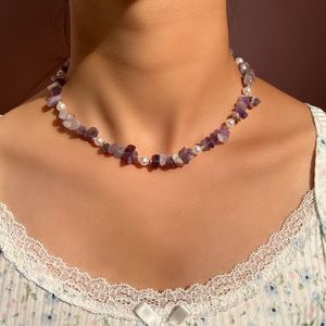 Chokers Colorful Irregular Natural Stone Gravel Beads Necklace For Women Chip String Beaded Fashion Jewelry Gifts