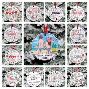Christmas Tree Ornaments 2021 Wooden Round Pendants Family Happy New Years Gifts Xmas Decorations Single-sided printing 18% Discount XD24841