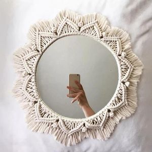 Specchi per la casa Macrame Macrame Mirror Fatto a mano Arazzo trucco compatto decorazione decorazione camera da letto montata a parete