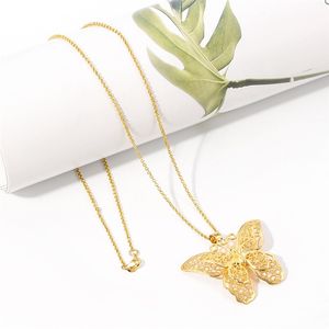 Forma de aço inoxidável colar de cor de ouro borboleta oco pingentes de pingentes cadeias colar para mulheres menina festa clube jóias