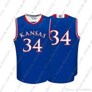 Cheap Custom Kansas Jayhawks NCAA # 34 Blue Basketball Jersey Personalità cuciture personalizzate qualsiasi nome numero XS-5XL