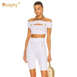 White Two-Piece Set Women'S Sexy Corset Top & High Waist Pants Club Celebrity Party Shorts Suit Summer 210527