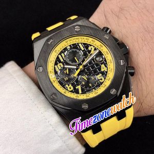 Orologio da uomo automatico con quadrante nero con texture da 42 mm, cassa in acciaio nero PVD, cinturino interno in caucciù giallo (senza cronografo), orologi di alta qualità Timezonewatch E54B (1)