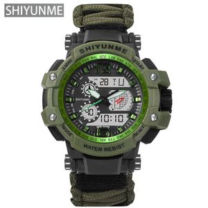 Shiyunme Men Sports Watch Militär LED Dual Display Vattentät Utomhus Överlevnad Kompass Mäns Armbandsur Relogio Masculino G1022
