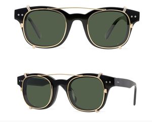 Marca Óculos Óculos Óculos Quadro Com Grampos de Sol Mulheres Espetáculos Espetáculos Miopia Eyewear Cinza Cinza Lentes Verdes Clip-On Sunglass