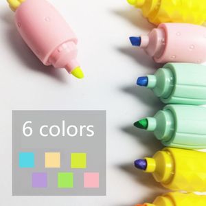 HighLighters 34YC 6 Adet Taşınabilir Karikatür Havuç Floresan Kalem Meyve Makinesi 3mm Kid için 3mm Eğik Ucu Boya Kalem Kiti Kiti