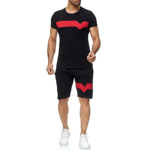 New Mens Moda Feitiço Cor De Algodão Correndo Casual Verão Terno Homem Praia Moda Moda Feitiço Cores T-shirt + Sports Shorts Conjunto de 2 peças X0610