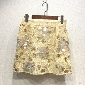 Neuer Damen-Mini-Kurzrock in A-Linie mit hoher elastischer Taille und luxuriösem Design, glitzernden Pailletten und Perlen