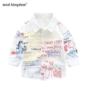 Mudkingdom Camicie per ragazzi Colorful Fashion Letter Print Manica lunga Risvolto Top Abbigliamento per bambini Primavera Graffiti Boys Shirt 210306