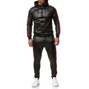 Wholesale leather tracksuit for sale - Group buy Men Two Pieces Leather Tracksuit Sets Stripe Sportwear Autumn Spring Casual Hoodie Men s Brand Clothing Slim Workout Tracksuits T200821