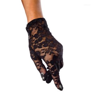 Kvinnor sommar lång tunt elastiskt nät Genomskinligt Fullfinger Cykling Sunschree Handskar Sexig Lace Jacquard Anti-UV Driving Glove K481