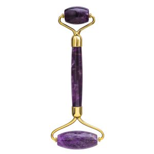 Natural Amethyst Stone Beauty Roller Tool Girl Gift Face Lift Massager Crystal Roller Set Facial Massage Jade Roller H1015