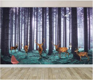 Beställnings- foto bakgrundsbilder 3d väggmålningar tapet modern skog träd hjort vit duva tv soffa bakgrund väggpapper för vardagsrum dekoration