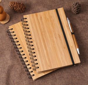 Newspiral Notebook Wood Bamboo Cover med penna Student Miljö Notepads Partihandelskollegier EWA6434
