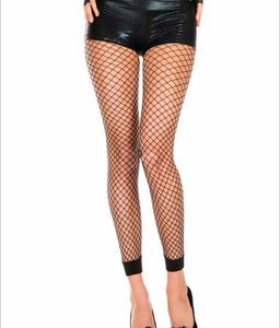 Kvinnor Footless Tights Black Fishnet Floral Pantyhose Size UK 8-14 x0521