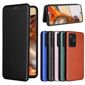 Carbon Fiber Fodral för Xiaomi 11T Pro Case Magnetic Book Stand Card Protective Wallet Leather RedMi 10 Prime Cover