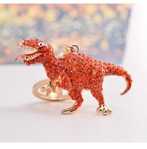 Nyckelringar Söt Rhinestone-Crystal Dinosaur-Keychain Metal Sequins-Animal Drive-Safe-Nyckel Kedjan Kvinnor Kvinnor Bag Pendant Smycken