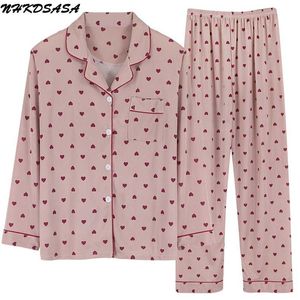 女性のパジャマのセットソフトパジャマプラスサイズの女性の服の家庭春の寝室2ピースセット寝ているシャツホームウェア211105