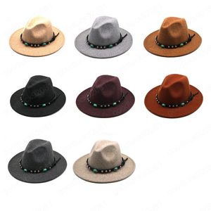 Höst vinter hålla varma kvinnor män bred brim bälte ullfilt jazz fedora hattar panama stil cowboy trilby party formell klänning hatt