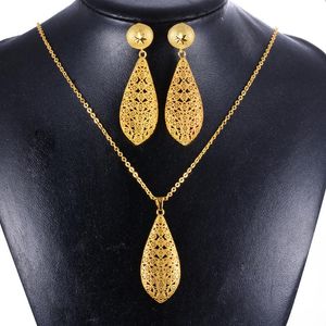 Örhängen Halsband Dubai Indien Guldkvinnor Bröllopsflicka Hängsmycke Smycken Ställer Nigerisk Afrikansk Etiopien Party DIY Charms Gift WS37
