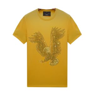 Camisetas masculinas casuais de verão com gola redonda e strass amarelas com desenhos - pulôver de manga curta blusas femininas slim fit unissex