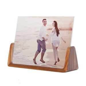 Natuurlijke houten fotolijst met helder acryl mat desktop po frame voor landschap en portret SH190918